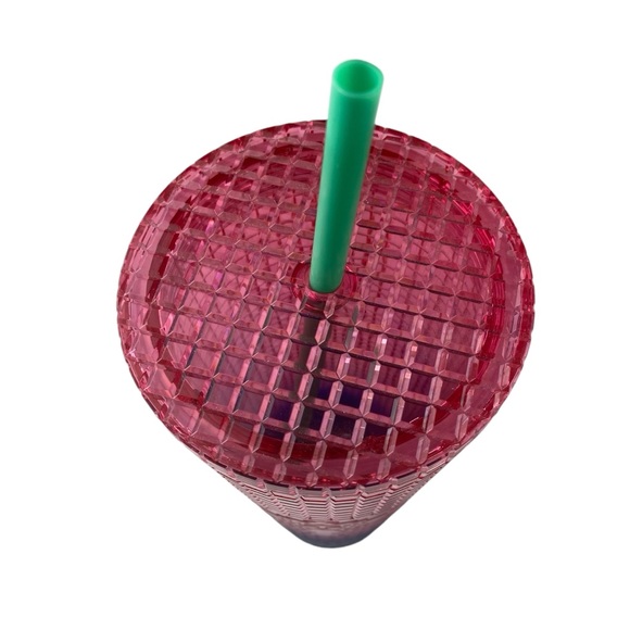Starbucks 2002 Watermelon Pink Purple Gradient Grid Tumbler with Straw Venti NWT - Picture 4 of 8